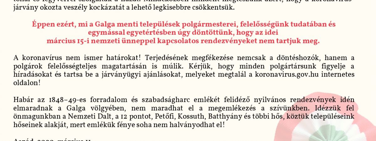 Március 15. megemlékezés elmaradásáról