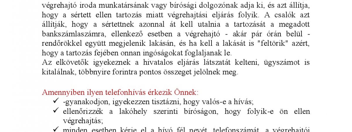 Csalásokról tájékoztató