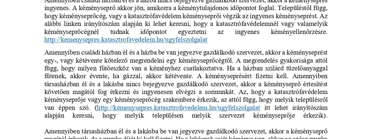 Tájékoztató a kéményseprésről