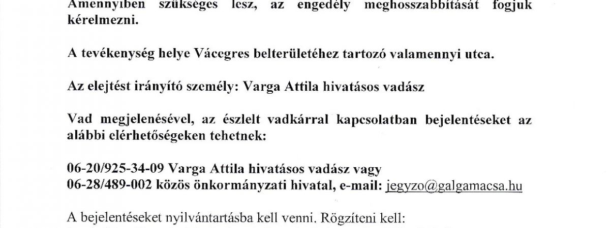 Tájékoztató - Kárt okozó vad kilövésének engedélyezéséről