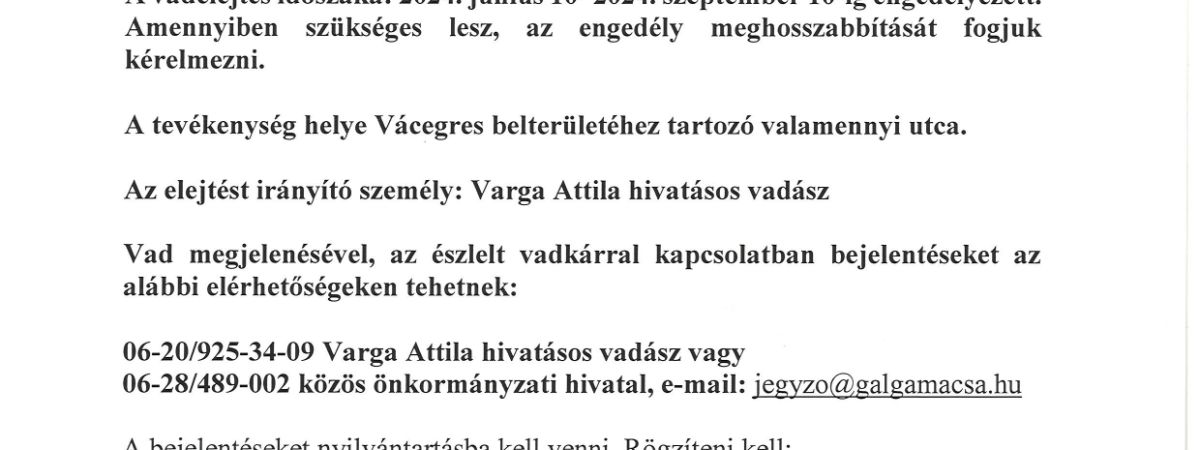 Vadkilövési tájékoztató