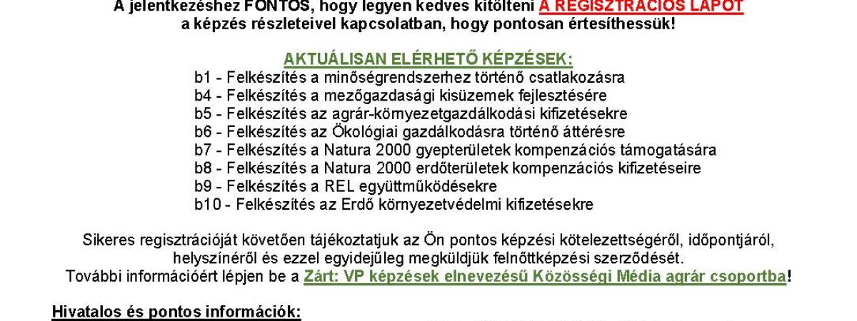 Hirdetmény - Agrárgazdasági képzések és felkészítő tréningek