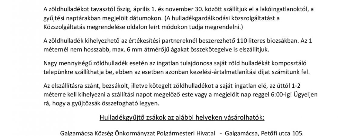 Figyelem felhívás - Zöld hulladék szállítás változás